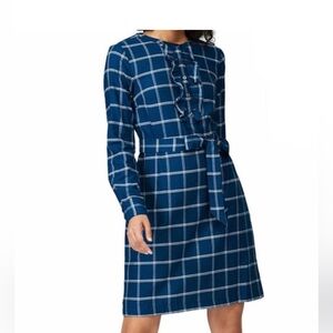 Draper James Blue Plaid Windowpane Long Sleeve Shirtdress